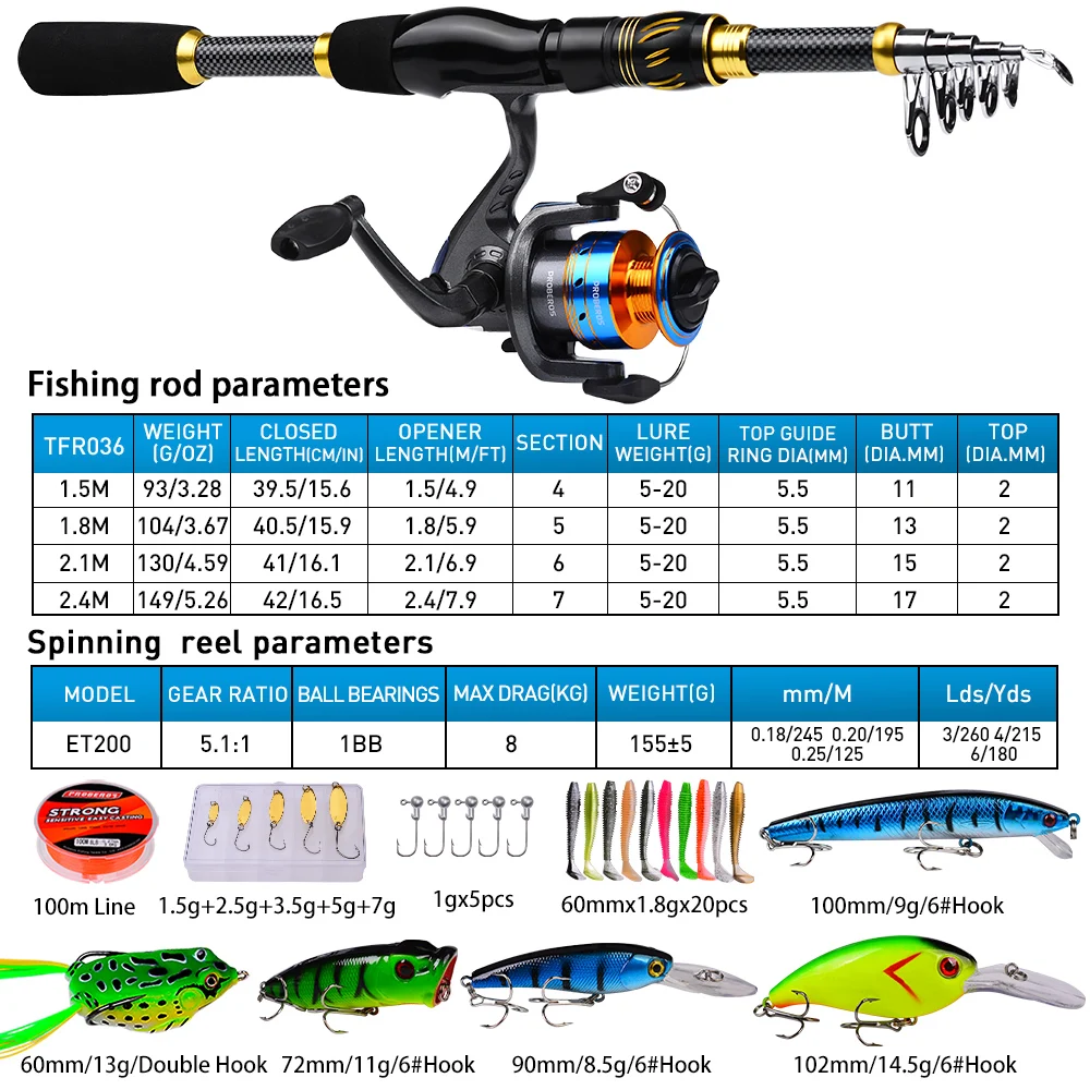 PROBEROS 1.5 متر-2.4 متر الصيد - مراجعة Spincast Reel وسعره